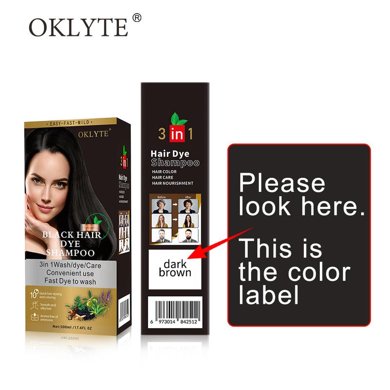 OKLYTE Hair Dye Shampoo for 100% Gray Hair Coverage with Herbal Ingredients Plant Haircare Black and Dark Brown