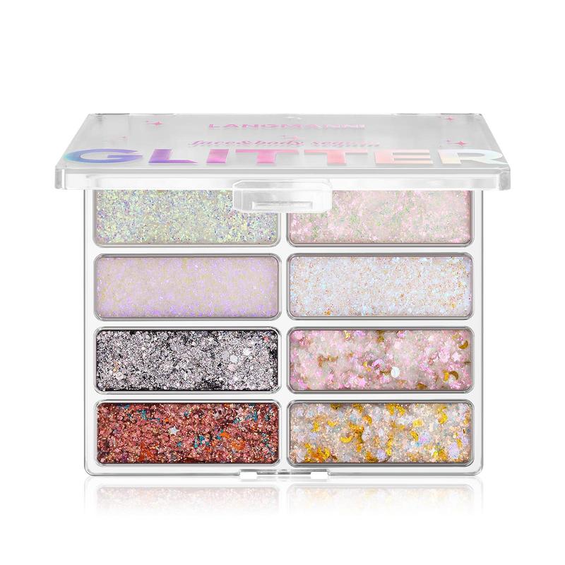 8 Color Body Glitter Palette, 2 Boxes Multi Purpose Makeup Festival Shiny Gel Sequins Palette, Shimmering Facial Makeup Products for Music Party