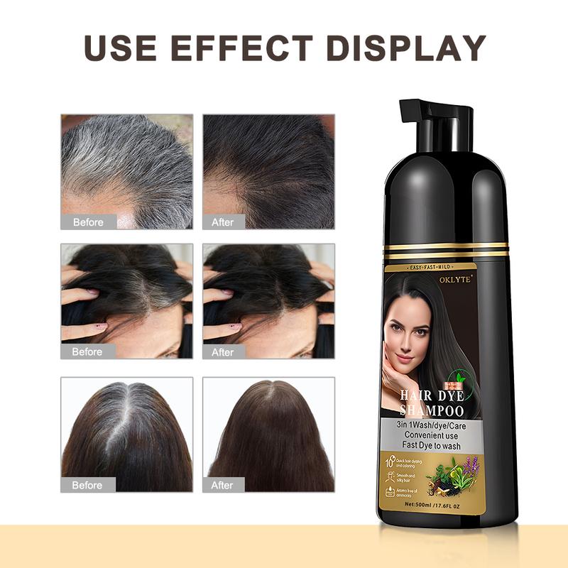 OKLYTE Hair Dye Shampoo for 100% Gray Hair Coverage with Herbal Ingredients Plant Haircare Black and Dark Brown