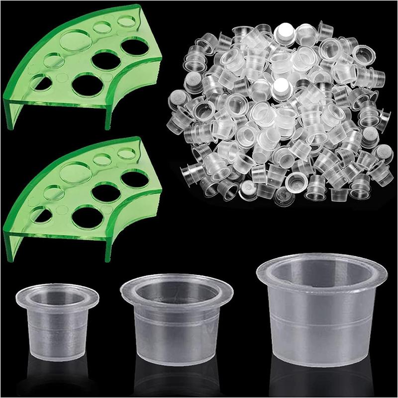 300pcs Tattoo Ink Caps with 2 Cups Holders -100 Small 100 Medium 100 Large Tattoo Ink Cups +2 Cups Holders for Tattoo Ink Permanent Makeup Container Cap Tattoo Accessory