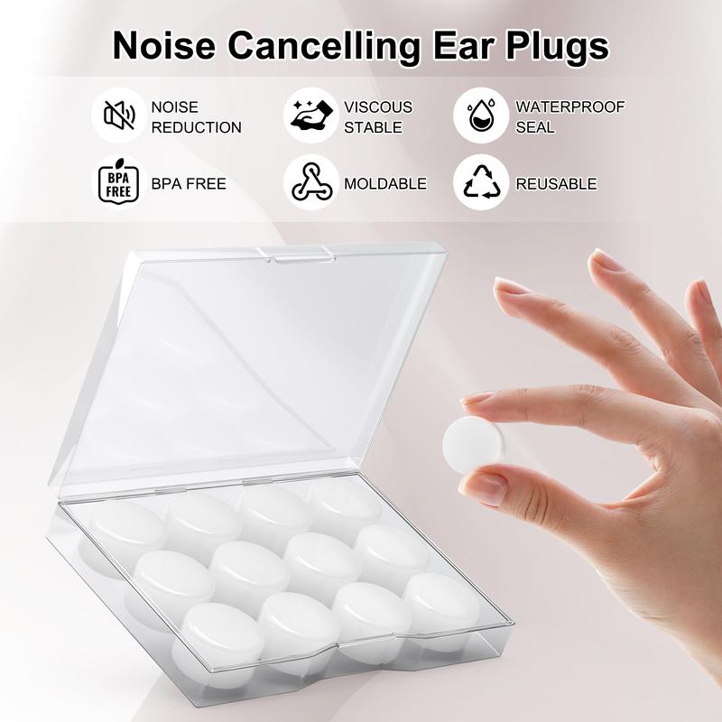 Reusable Ear Plugs-16Pack Silicone Ear Plugs for Sleeping,Waterproof Noise Cancelling Earplugs for Swimming,Shooting,Snoring, Airplane, NRR 32dB,8 Pair