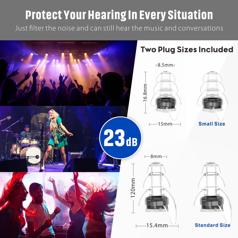 Hearprotek HP16 2 Pairs High Fidelity Concert Ear Plugs, Silicone Reusable Noise Reduction Musicians Earplugs,Hearing Protection for Loud Music,Concerts,Rave,Festival,DJ’s,Nightclub,Party (23dB & 26dB) high fidelity noise cancellation noise reduction