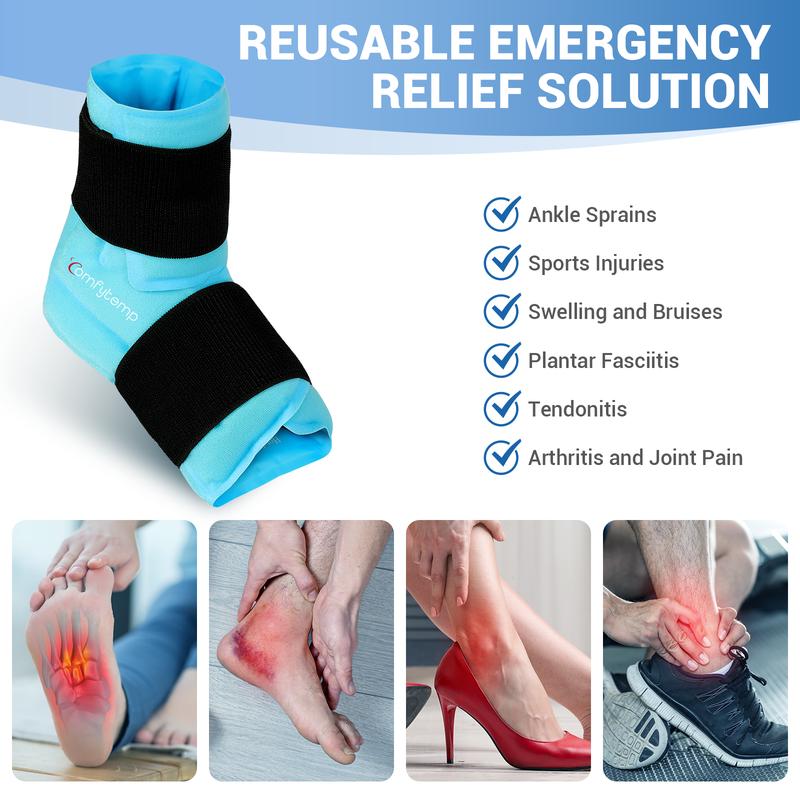 Comfytemp Large Ankle Foot Ice Pack Wrap for Plantar Fasciitis Relief, FSA HSA Eligible, Ankle Brace for Sprained Ankle, Heel Spur, Swelling, Achilles Tendonitis,Pain, Hot & Cold Therapy, 1 Pack