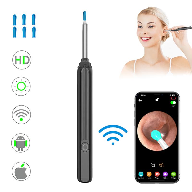 Ear Wax Removal Kit with Camera and Light, 360° Wide Angle Ear Cleaning Tool with 6 Ear Spoon And 8 Ear Picks Set for iPhone & Android Phones