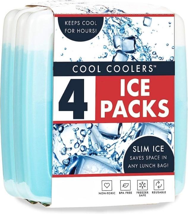 Cool Coolers  4 Pack Slim Ice Packs, Quick Freeze Space Saving Reusable Ice Packs for Lunch Boxes or Coolers, gift，Blue