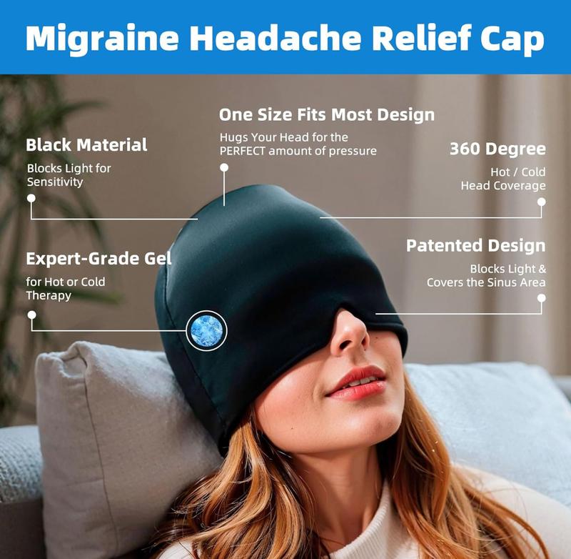 Migraine Relief Cap, 360 Wrap-Around Cold Compression Cooling Gel Hat Migraine Ice Cap, Headache Hat and Gel Ice Packs for Effective Migraine and Headache Relief Products