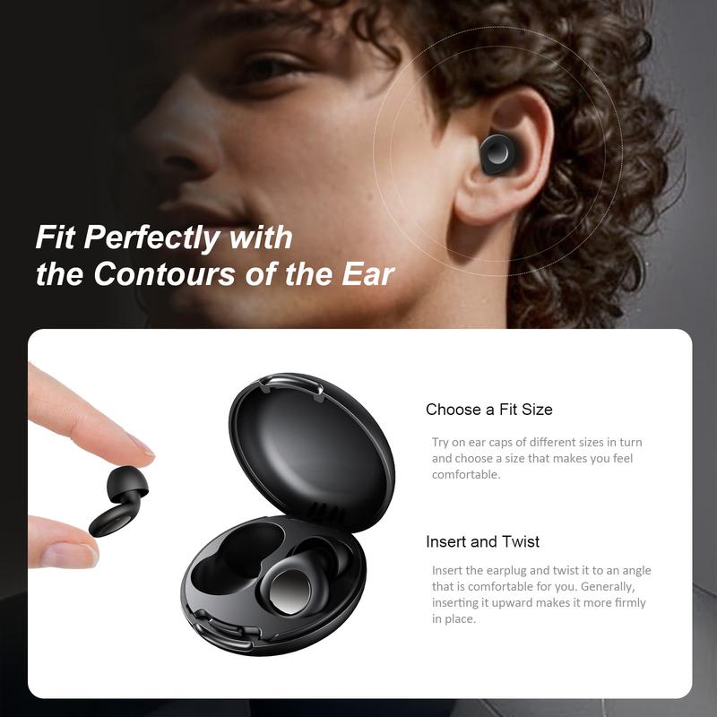 Ear Plugs for Sleeping Noise Cancelling, EarPlugs in Flexible Silicone for Sleep,Perfect -30dB Reusable Hearing Protection, Focus, Noise Sensitivity - Black