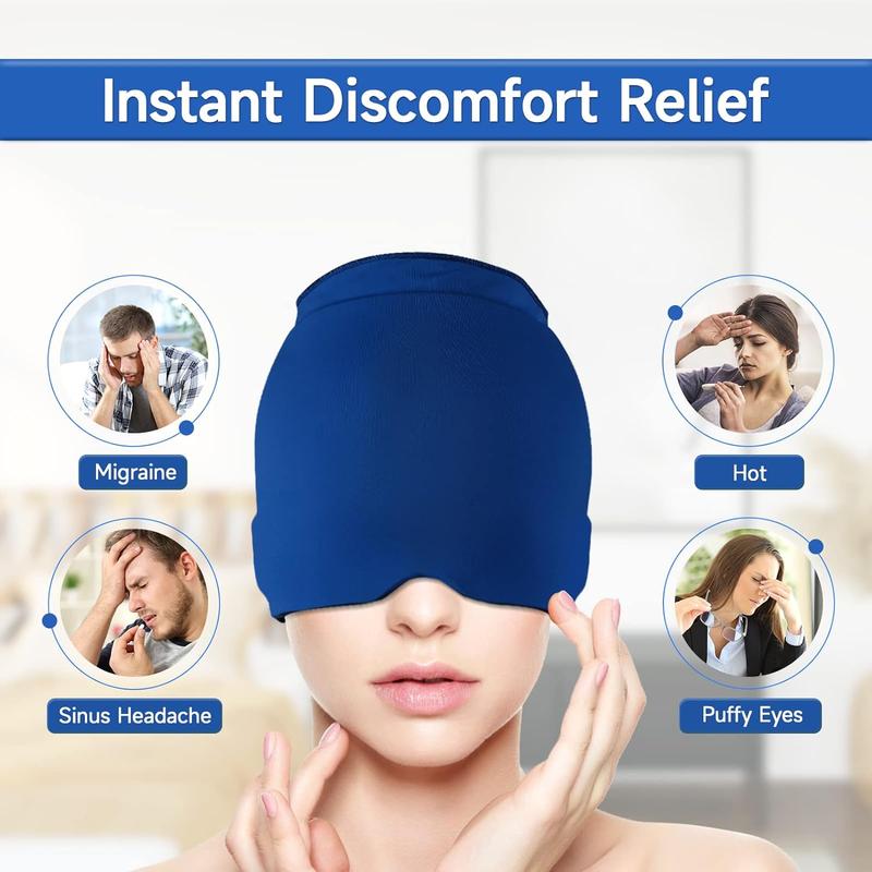 Headache Cap Hats, Wearable Headache Migraine Relief Cap for Tension Headache Migraine Relief, One Size Fits All Ice Cap with Reusable Ice Gel Pack for Puffy Eyes, Sinus & Stress Relief