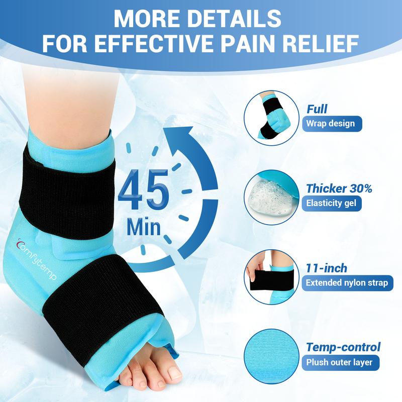 Comfytemp Large Ankle Foot Ice Pack Wrap for Plantar Fasciitis Relief, FSA HSA Eligible, Ankle Brace for Sprained Ankle, Heel Spur, Swelling, Achilles Tendonitis,Pain, Hot & Cold Therapy, 1 Pack