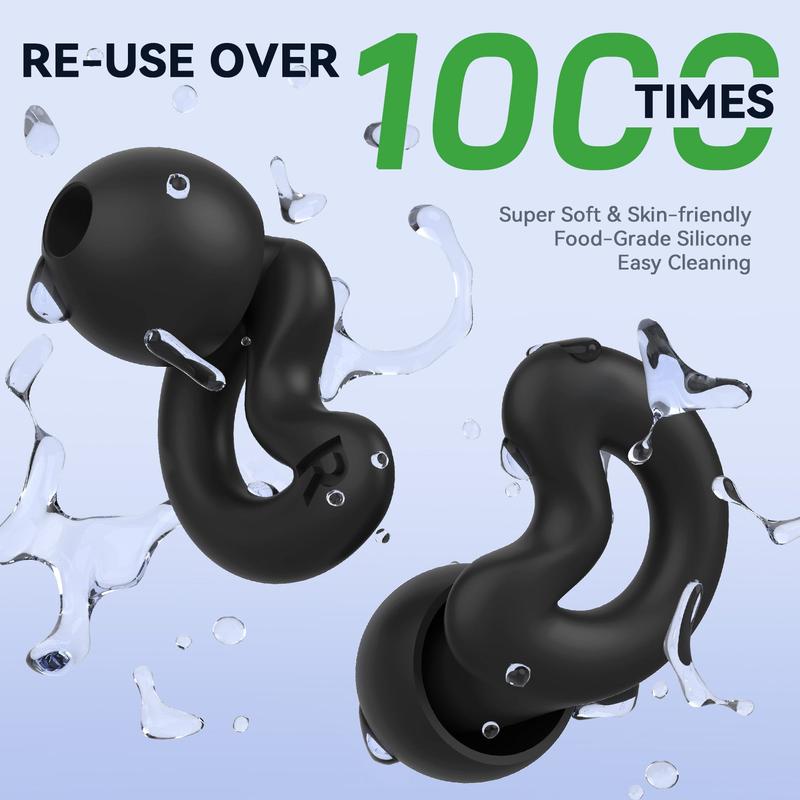 RelaxCharm EarPlugs for Sleeping Noise Cancelling Up to NRR49dB-Ultra Soft, Reusable Silicone Ear Plugs for Sleep Snoring Blocking, Side Sleepers-10 Ear Tips in XS S M L Double Layer-Black