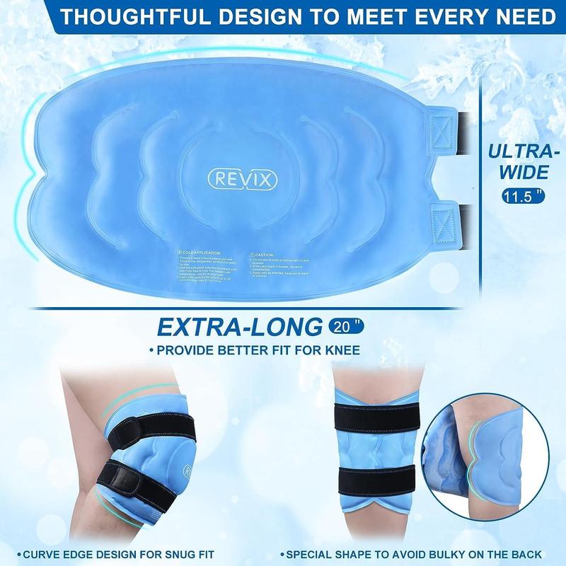 REVIX 20'' XXXL Knee Ice Packs A Set of 2，Extra Large Soft Gel Cold Packs for Multiple Parts, Long-lasting Cooling with Freezer Storage Bags