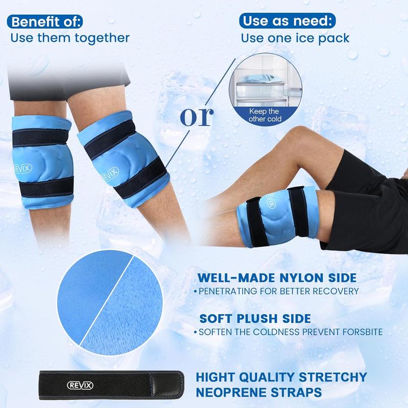 REVIX 20'' XXXL Knee Ice Packs A Set of 2，Extra Large Soft Gel Cold Packs for Multiple Parts, Long-lasting Cooling with Freezer Storage Bags