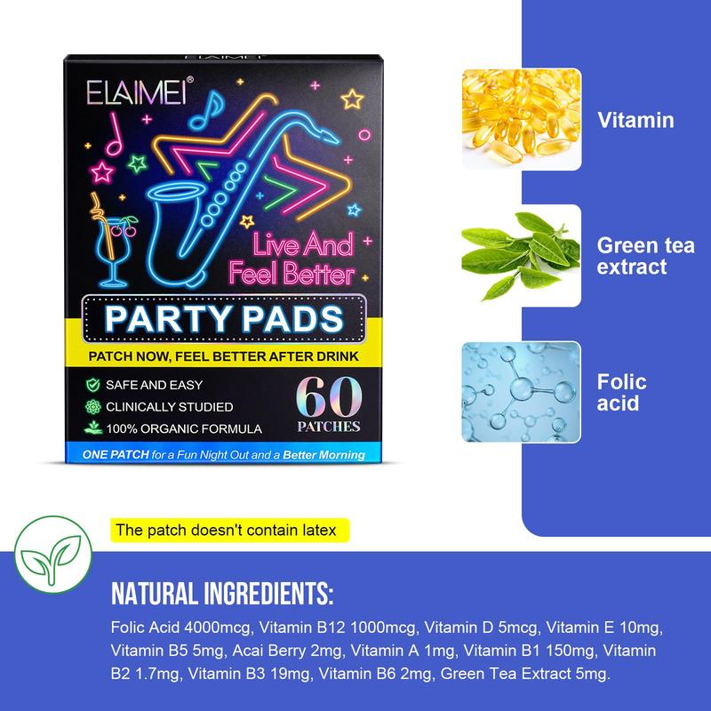 Party Recovery Patch, 60pcs box Wake Up Patch, Hangover Stickers, Strong and Skin-friendly Adhesive Patch, Easy To Carry, for Men and Women