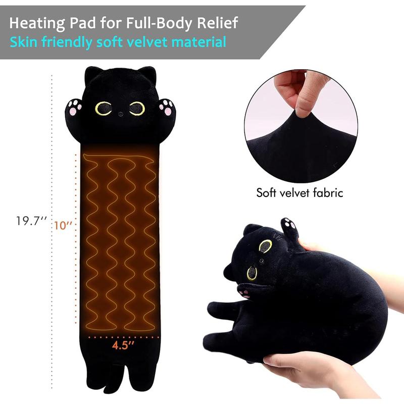 Heating Pads for Period Cramps & Menstrual Pain Relief, Portable Cute Stuffed Animal Heat Pad USB Powered for Car Travel, Gift for Women Mom Teen Girls Birthday(Black cat)