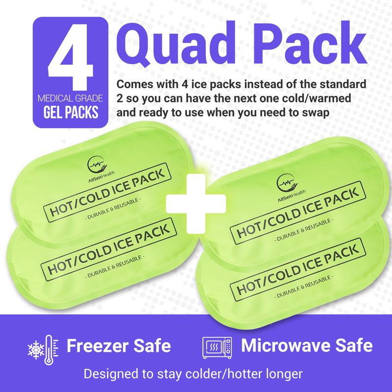 Reusable Hot and Cold Gel Ice Pack Wrap (4 Pack) for Injuries | Adjustable & Flexible for Knees, Back, Shoulders, Arms, and Legs –