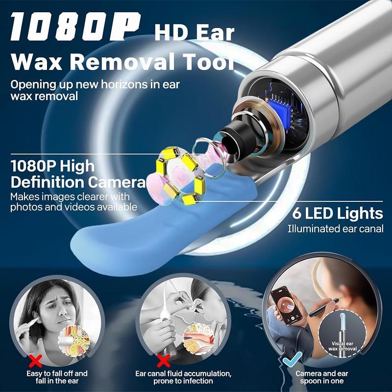 Ear Wax Removal Tool with Camera, Ear Cleaning Tool with 6 Counts Ear Pick, Ear Cleaning Tool with Light for Home & Travel