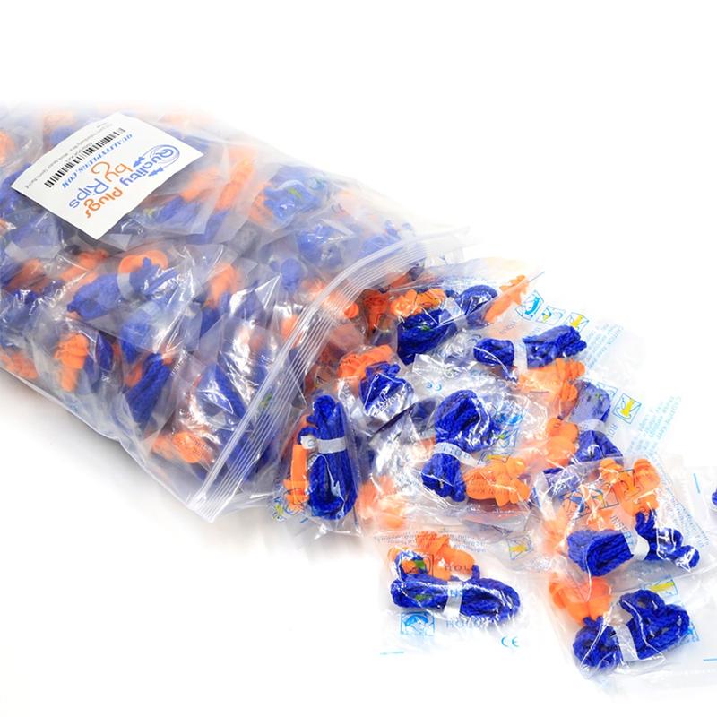 10-100 Pairs of Corded Ear Plugs Reusable Silicone Individually Wrapped Waterproof for Shooting, Hunting, Construction, Work, Mowing, Racing, Motorcycle Riding