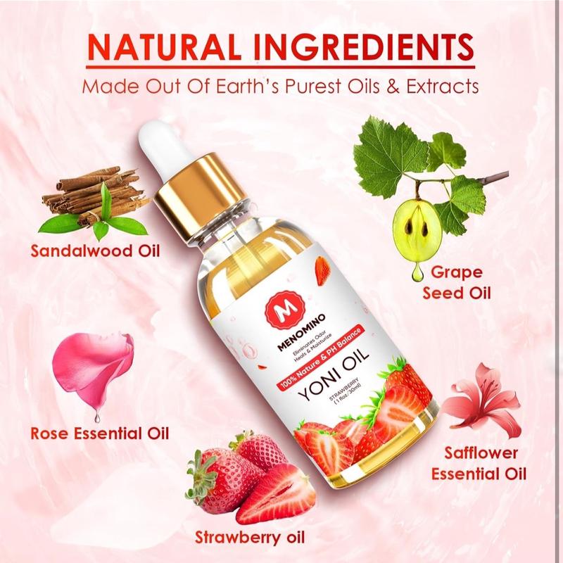 Organic Strawberry Feminine Oil, Feminine Deodorant - pH Balance - Eliminates Odor - Vaginal Moisturizer, 100% Natural Yoni Essential Oil, 1 fl oz pc (Rose)