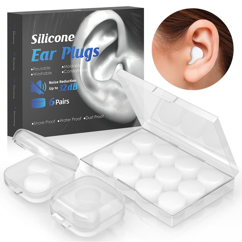 Reusable Ear Plugs-16Pack Silicone Ear Plugs for Sleeping,Waterproof Noise Cancelling Earplugs for Swimming,Shooting,Snoring, Airplane, NRR 32dB,8 Pair