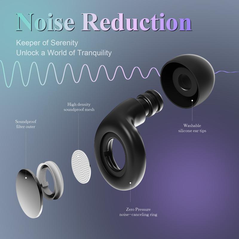 Ear Plugs for Sleeping Noise Cancelling, EarPlugs in Flexible Silicone for Sleep,Perfect -30dB Reusable Hearing Protection, Focus, Noise Sensitivity - Black