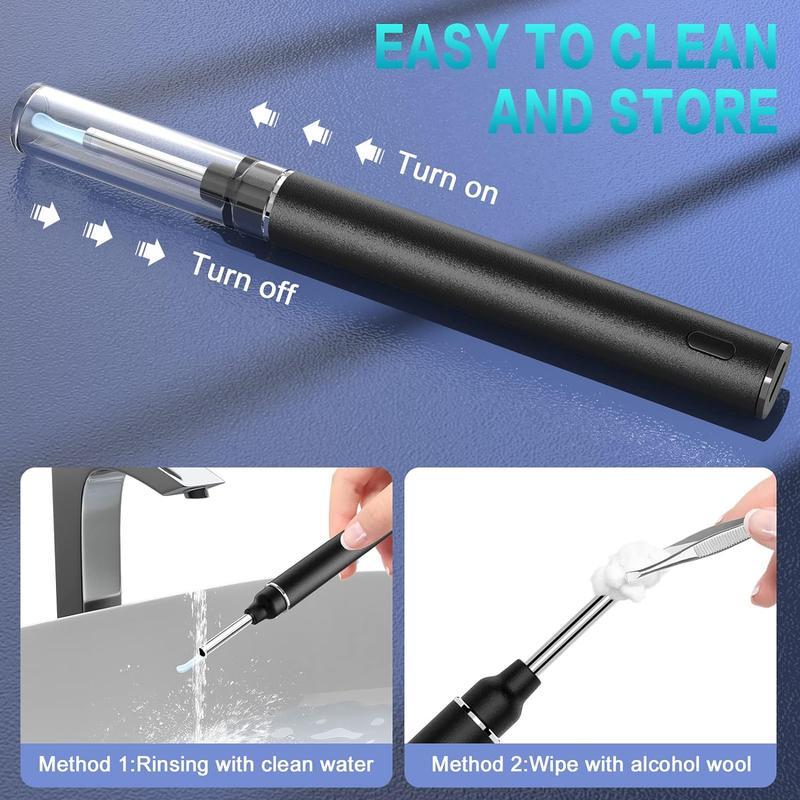 LMECHN Earwax Removal Kit, Ear Cleaner Camera 1920P HD, Diameter 3mm, Earwax Remover Tool with 6 Ear Spoon, Ear Cleaner with 8 Pcs Ear Set, Earwax Camera Cleaner for iOS, Android(Grey) And Smart Phone, Removal Drops, Removal Tool (Black)