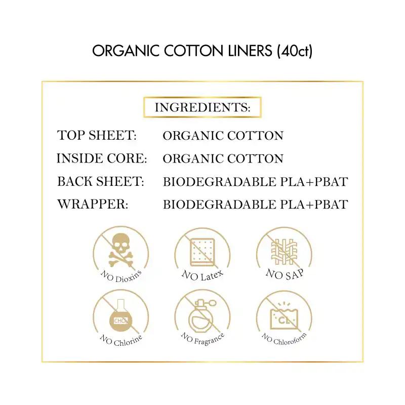 Coco March Elixir Organic Cotton Liners, Feminine Care Ultra Thin Panty Liners for Women (40ct) Comfort Hypoallergenic Comfort Hypoallergenic