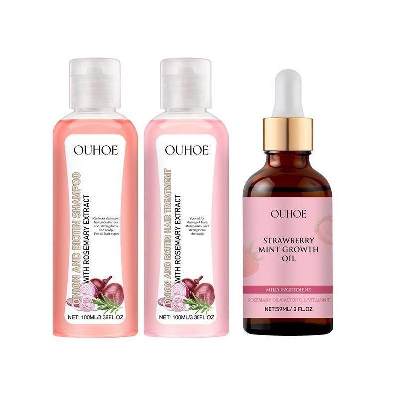 Onion & Rosemary Hair Care Set, 3 Counts set Shampoo & Conditioner & Hair Oil, Hair Care & Styling Product for Men & Women