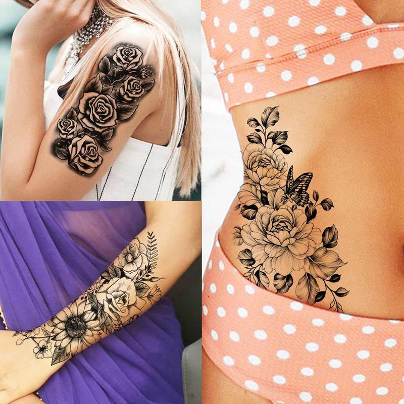 Mixed Style Floral & Sunflower & Butterfly Pattern Temporary Tattoo Sticker, 59pcs set Fake Tattoo Sticker, Body Art Decoration Sticker for Women & Men