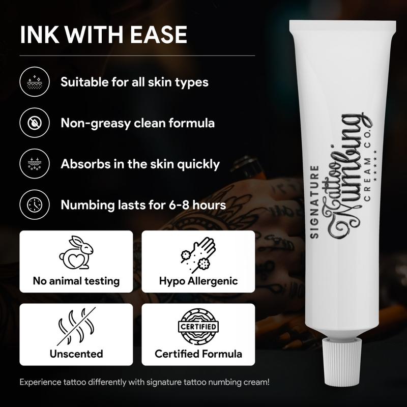 Tattoo Numbing Cream by Signature with 20X More Lidocaine Strength - Best Numbing Cream for Tattoo Before & Aftercare - Painless Tattoo with More Numbing Power (10 Grams, 0.35 Ounce