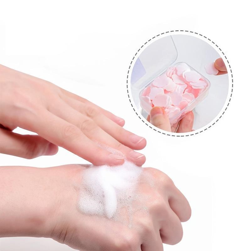 Petal Shaped Disposable Soap Flake, 100pcs set Portable Cleaning Products Mini Washing Hand Soap Paper Sheets for Travel, Outdoor Camping Hiking Cleaning Supplies