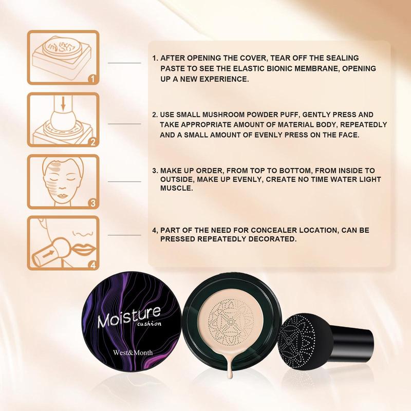 Mushroom Head Air Cushion BB Cream, Help Brighten and Moisturize Skin, Concealer Contour Cream, Long-lasting