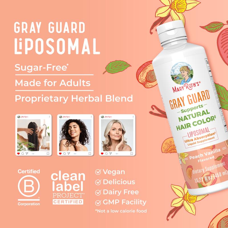 MaryRuth's Gray Guard Liposomal - Supports Natural Hair Color - With Copper, Pantothenic Acid, Holy Basil & Traditional Herbs - Ages 18+ - 15.22 Fl oz