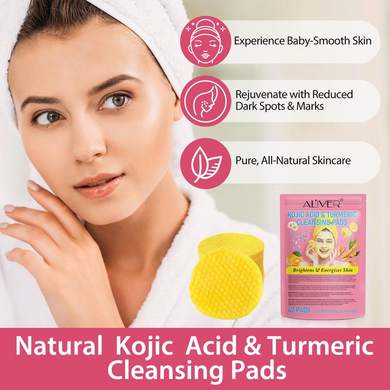 Turmeric & Kojic Acid  Peeling Pad  (40pcs count*3 Counts), Containing Vitamin B5 & Vitamin C, Exfoliate, Gentle Cleansing, Comfort Cleanser Pads Suitable for Face & Body