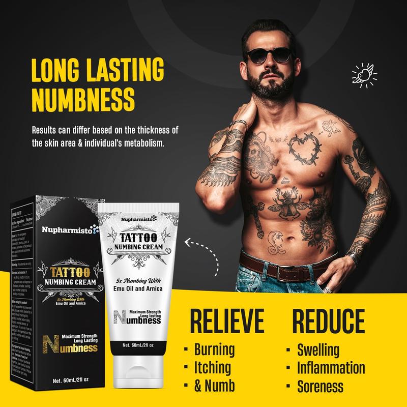 6 Hours Maximum Strength Numbing Cream Tattoo (2oz  60ml), Painless Tattoo Numbing Cream,with 5x Numbing, Emu Oil and Arnica. 2oz  60ml Cosmetics