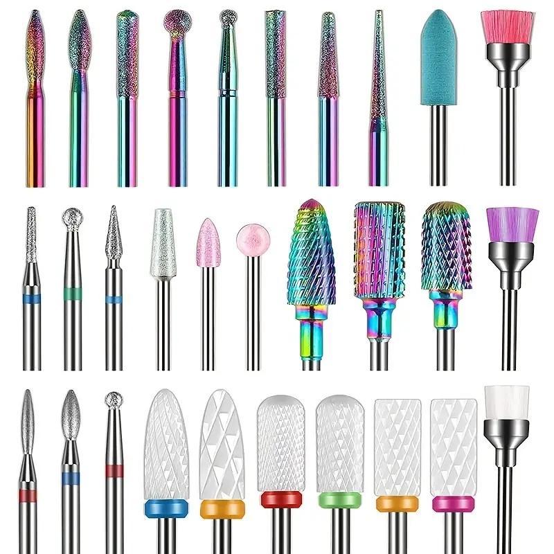 Nail Drill Bits Set, 30pcs set Professional Ceramic Diamond Cuticle Drill Bits for Nails, Electric Nail File Bits for Acrylic Gel Nails Manicure Pedicure, Christmas Gift