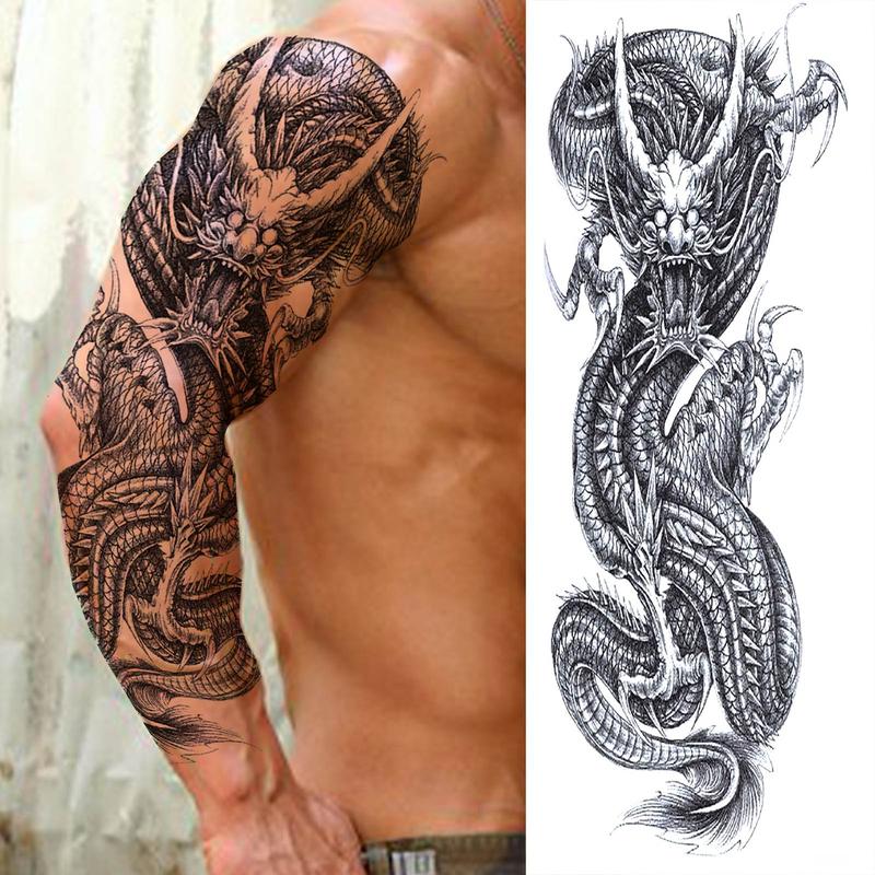 Dragon Pattern Full Arm Temporary Tattoo, Waterproof Long Lasting Fake Sleeve Tattoo, Body Art Sticker for Men & Women