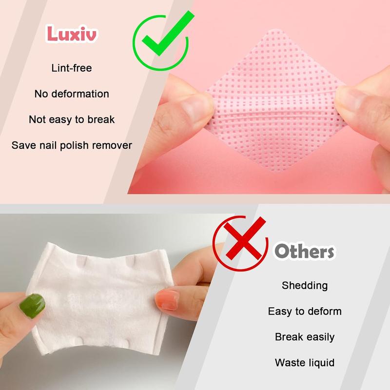 1080 + 3 Pcs Lint Free Nail Wipes Kit, Disposable Nail Polish Remover Pads Non-Woven Nails Eyelash Extensions Wipes, Nail Polish Remover Wipes with 200 ML Bottle, 2 Pcs Cuticle Pusher (Pink)