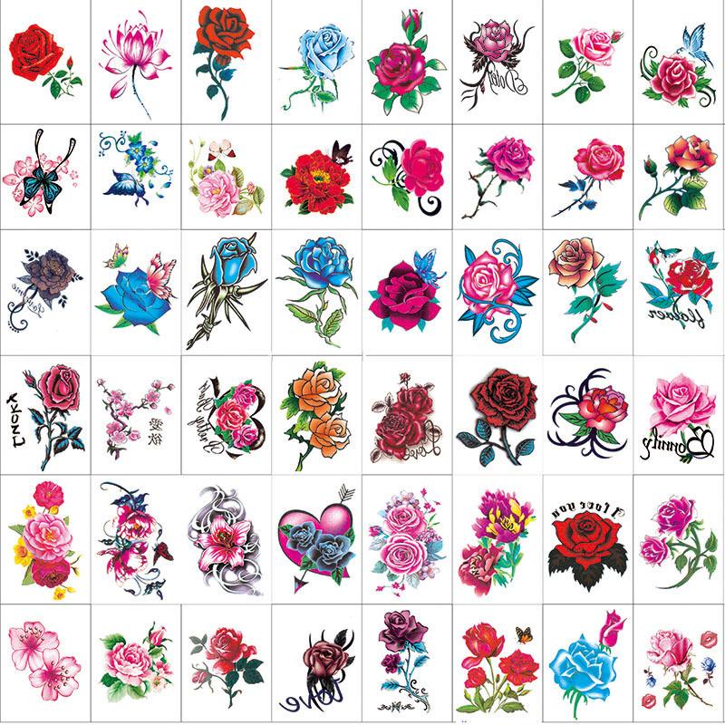 Tattoo stickers, multicoloured, black, flowers, roses, butterflies, cover scars,Stickers to cover the scars