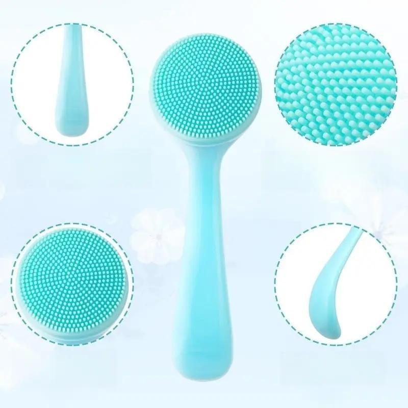 Portable Double Sided Silicone Facial Scrubber, Facial Cleaning Brush, Long Handle Face Exfoliator Massage Brush, Shower Cleaning Brush for Women Men, Blush Silicone Face Brush, Face Wash Skin Care Tools, Cosmetic Makeup Tools Beauty Gifts