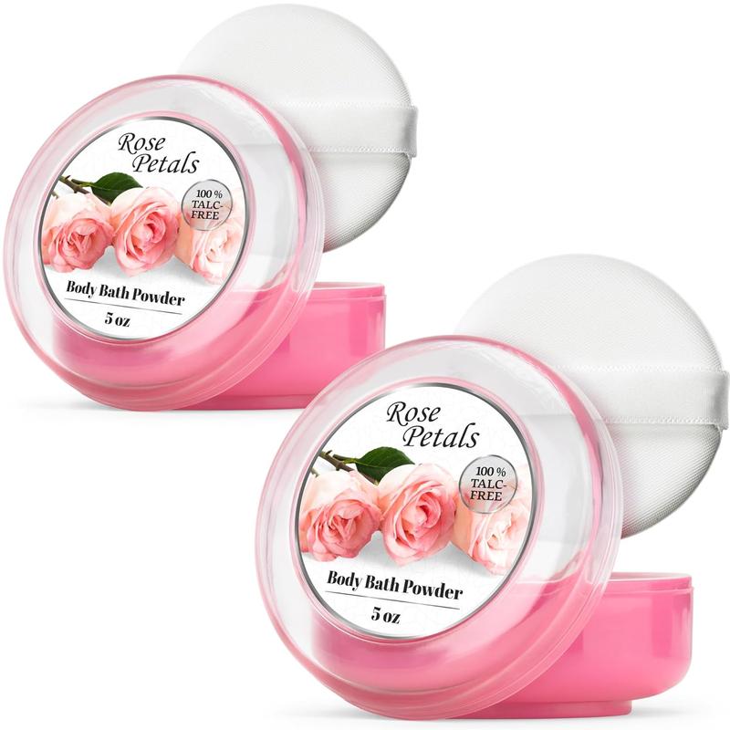 R-NEU 2 Pack Body Bath Powder for Women, 100% Talc-Free, Elegant Rose Petals Dusting Powder with Powder Puff, Extra Large (10oz)