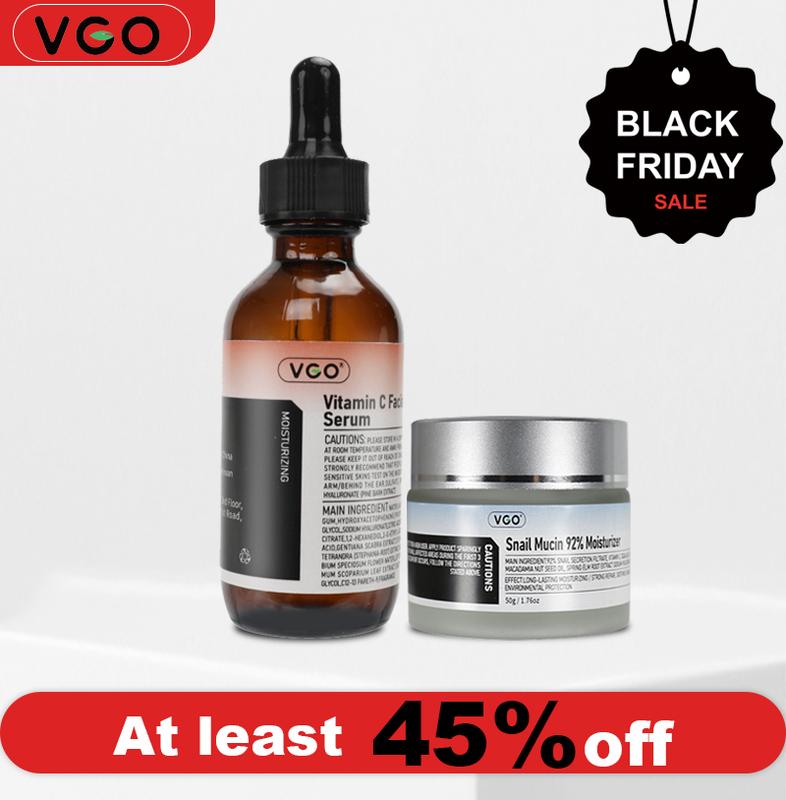 VGO-- Vitamin C Facial Serum + Snail Mucin 92% Moisturizer + Double Barrel Cleanser