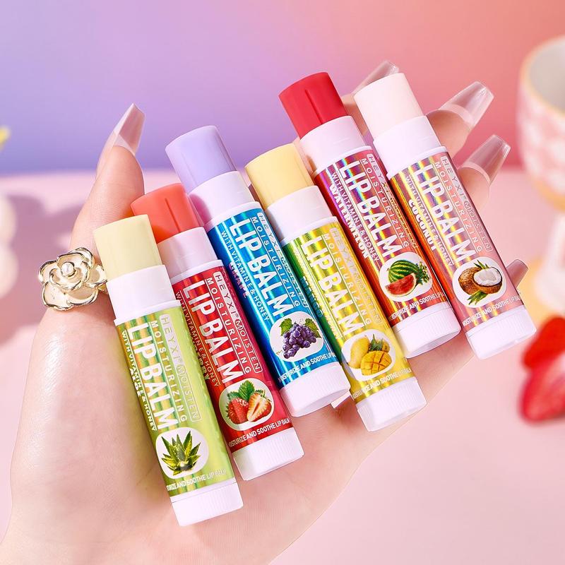 Fruit Flavor Lip Balm Set, 6 Counts set Moisturizing Lip Balm, Hydrating Lip Stick, Plumping Lip Care Stick for Girls & Women