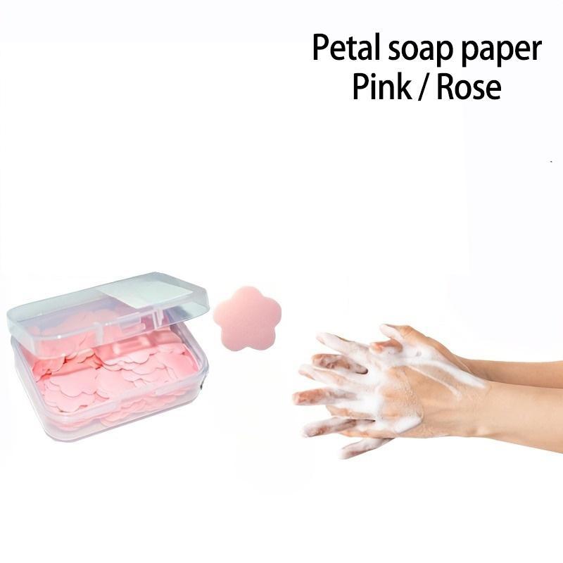 Petal Shaped Disposable Soap Flake, 100pcs set Portable Cleaning Products Mini Washing Hand Soap Paper Sheets for Travel, Outdoor Camping Hiking Cleaning Supplies