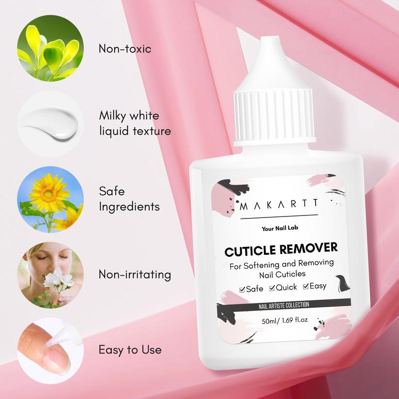 Makartt Cuticle Remover Liquid, 50ml Cuticle Softener, Professional Instant Cuticle Cream, Salon Quality Nail Care Cuticle Dissolver for Dry Cuticles Manicure and Pedicure Supplies Salon Home Use Nail Polish Polish