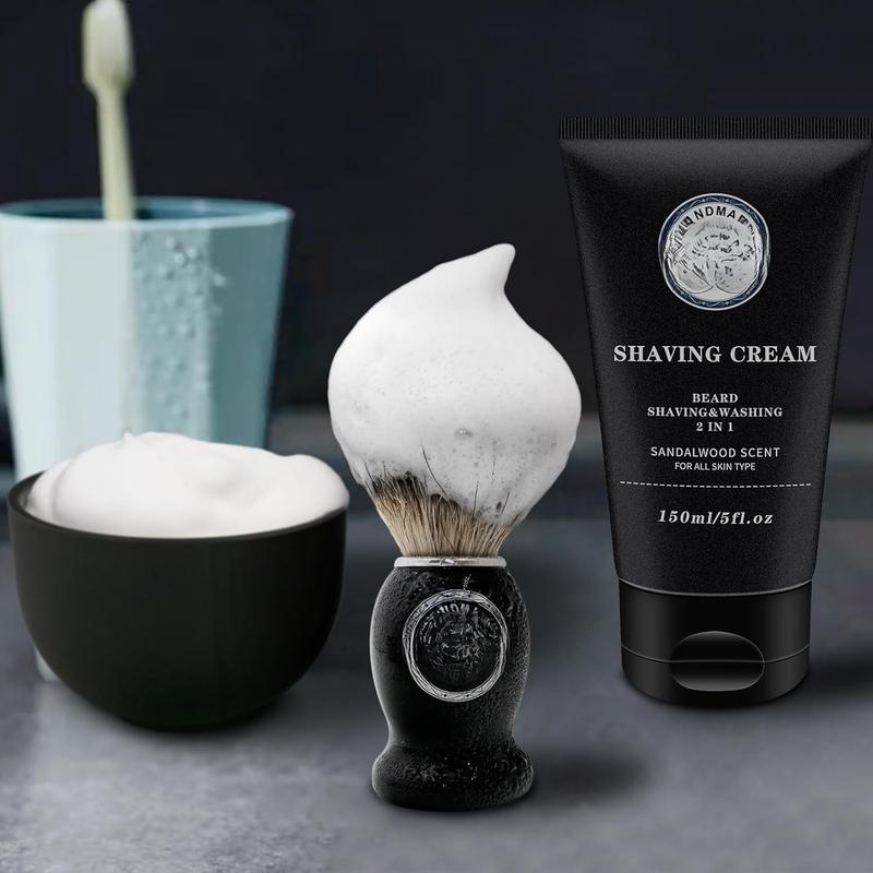 5 in 1 Shaving Kit for Wet Shave, Set Includes Hand Crafted Pure Badger Shave Brush, Stainless Steel Lathering Soap Bowl, Shave Brush Stand, Shaving Cream, Best Gift for Bearded Man, Deluxe Black