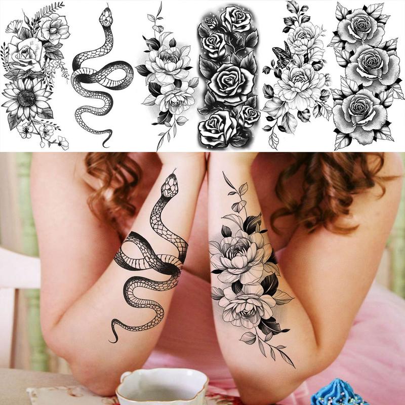 Mixed Style Floral & Sunflower & Butterfly Pattern Temporary Tattoo Sticker, 59pcs set Fake Tattoo Sticker, Body Art Decoration Sticker for Women & Men