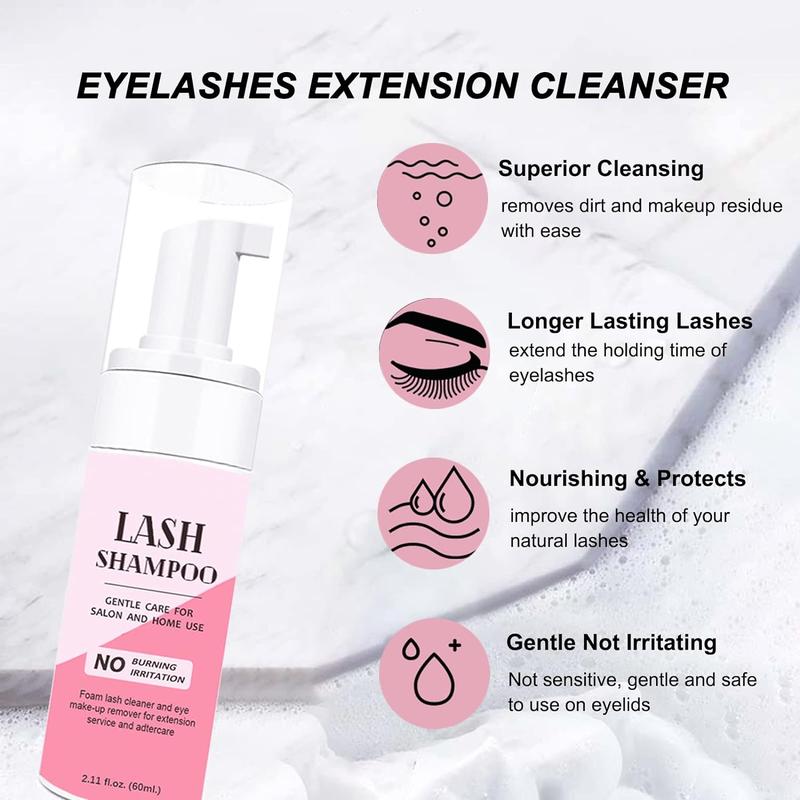 Lash Shampoo for Lash Extensions Eyelash Extension Cleanser with USB Lash Fan,50ml Lash Shampoo,Mascara Brush,Nose Blackhead Facial Cleaning Brush and Wash Bottle for Eye Makeup Remover