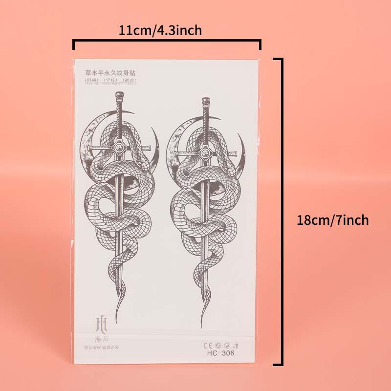 Snake & Sword Pattern Temporary Tattoo Sticker, 1 Count Waterproof Non-reflective Tattoo Sticker For Men