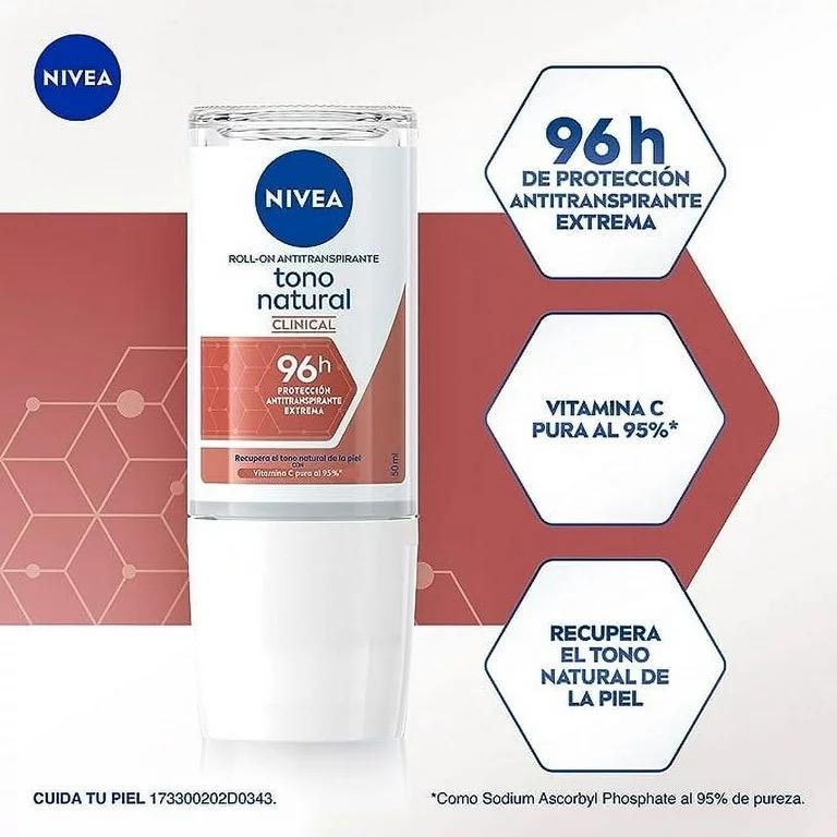 NIVEA Natural Tone Clinical Antiperspirant Roll-On 50ml - 96h Extreme Protection