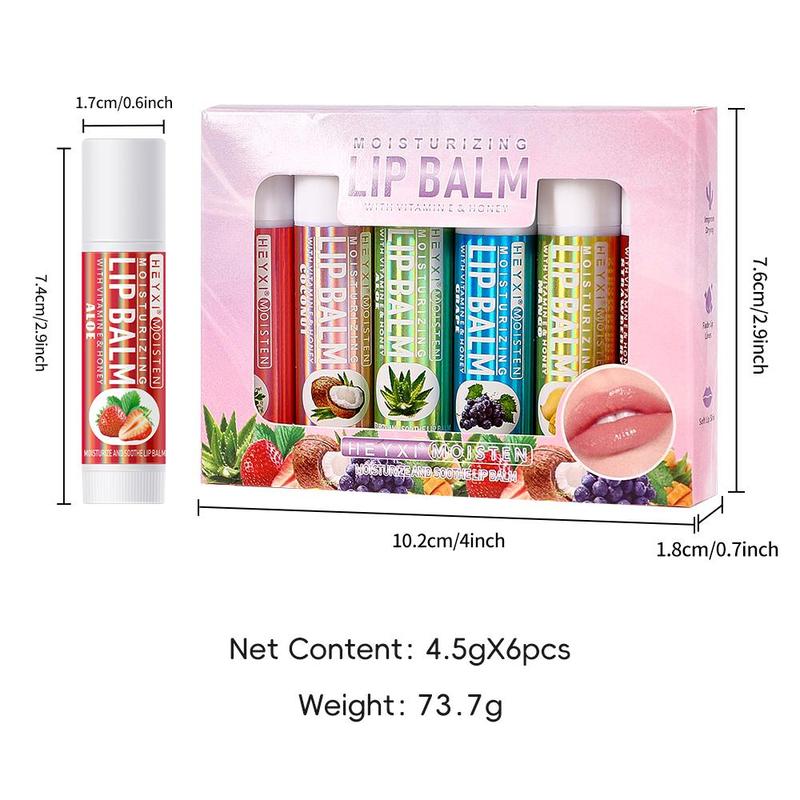 Fruit Flavor Lip Balm Set, 6 Counts set Moisturizing Lip Balm, Hydrating Lip Stick, Plumping Lip Care Stick for Girls & Women